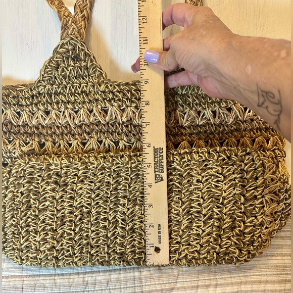 Blue Miami Straw Tote Bag Woven Boho Beach Purse Shell Accent 17”x10” - Picture 8 of 12